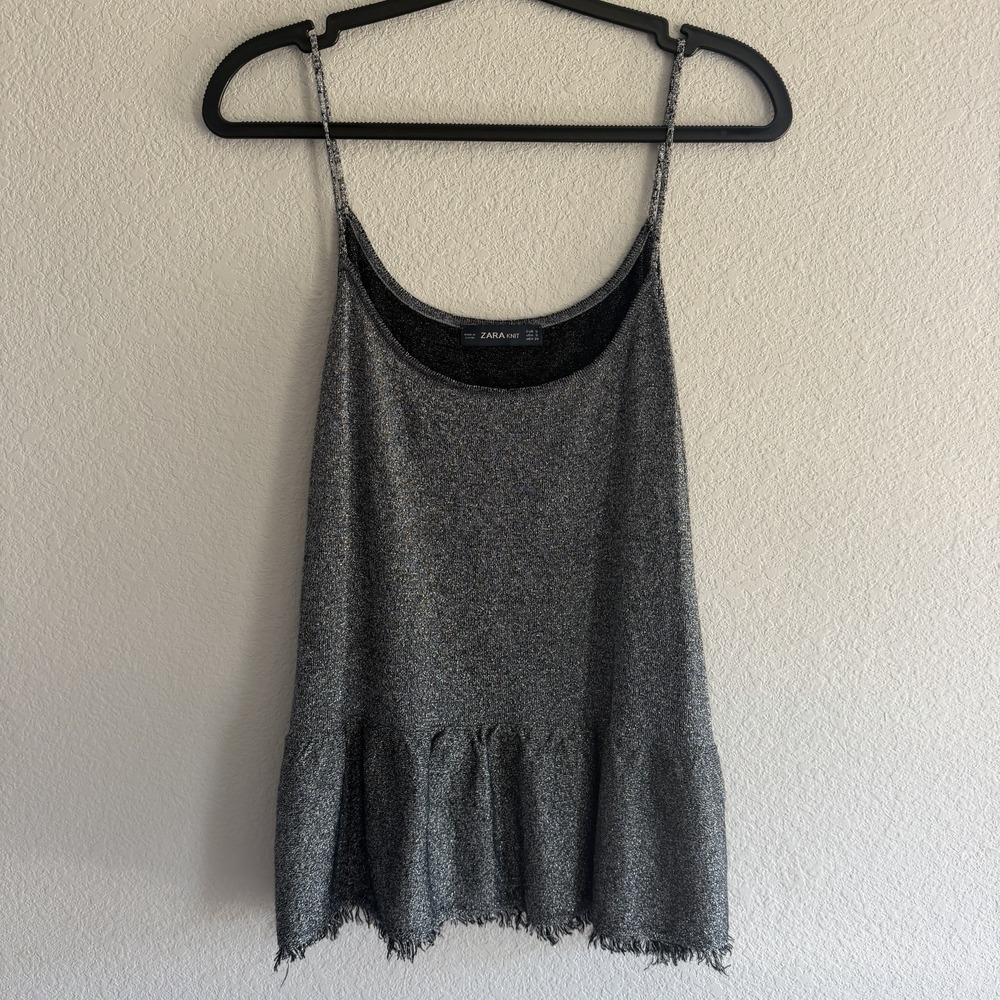 Zara Knit Women's tank Spaghetti strap Sz S Black Silver Metallic Festival Party
